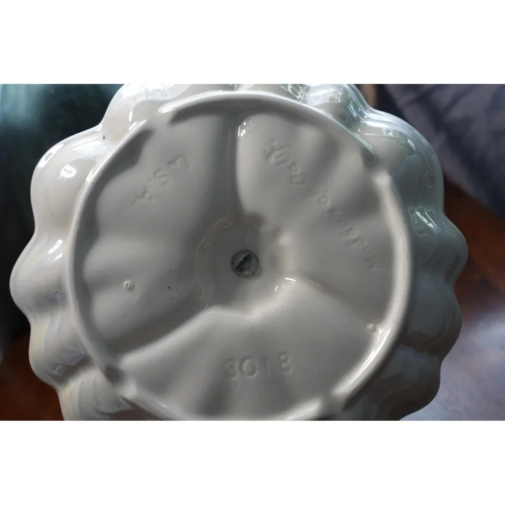Vintage Maddux Ceramic Tidbit Tray: Iridescent Clam Shell‎ with Wood Centerpiece